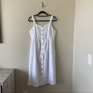 Gap-linen Blend Button Down White Midi Dress (Size:Medium)